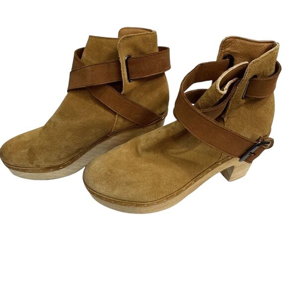 Free People Boots Womens Size 38 Tan Suede Clog Ankle Wrap Wooden Heel 500030907 - Picture 4 of 11